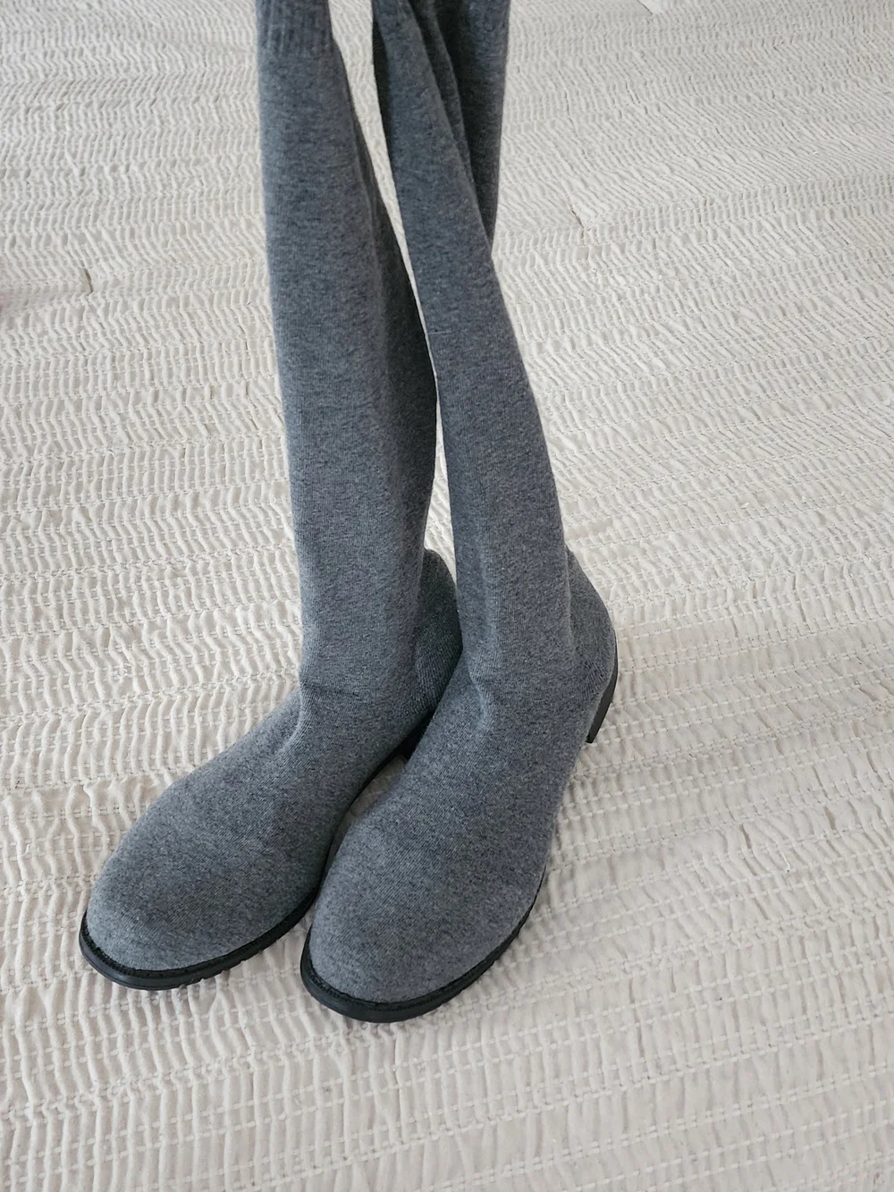SHEIN Gray Over-the-Knee Stretch Sock Boots